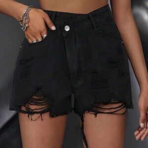 Black Distressed Denim Shorts